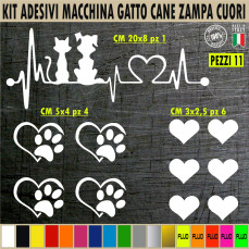 Kit 11 Adesivi gatto cane zampa cuore passione animali orme auto Tuning cod.1758