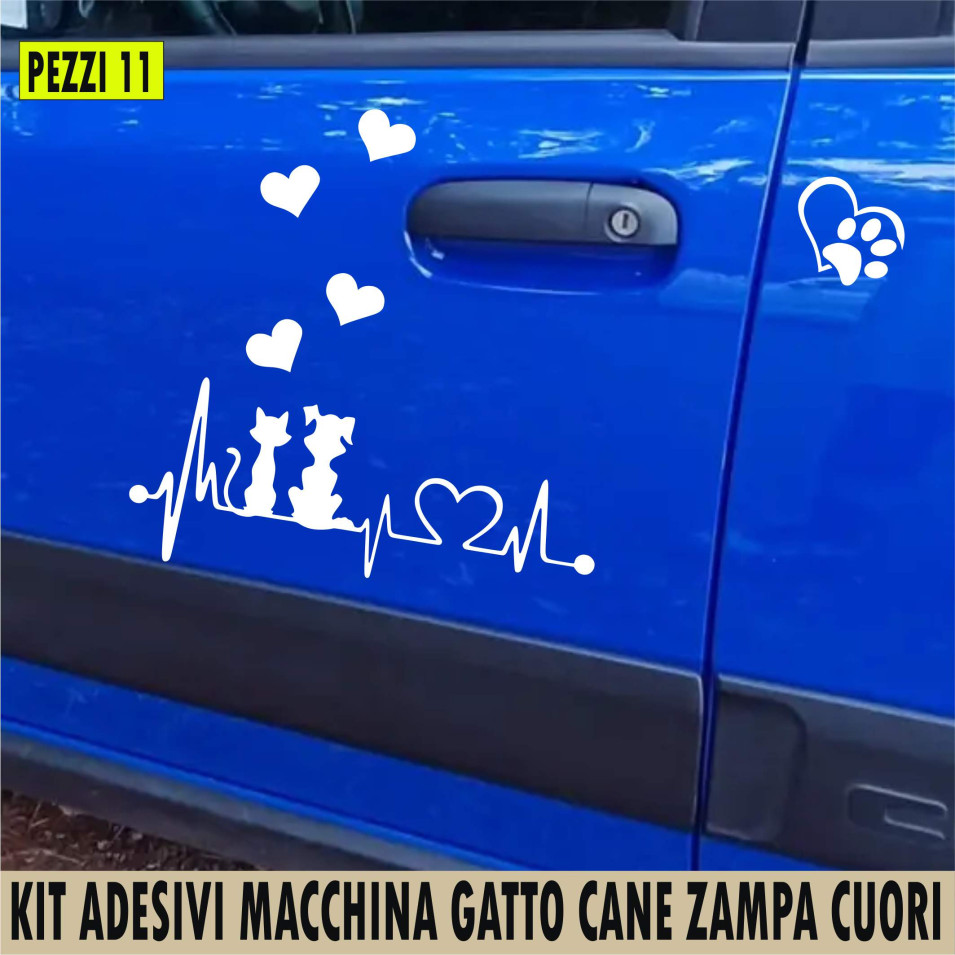 Kit 11 Adesivi gatto cane zampa cuore passione animali orme auto Tuning cod.1758