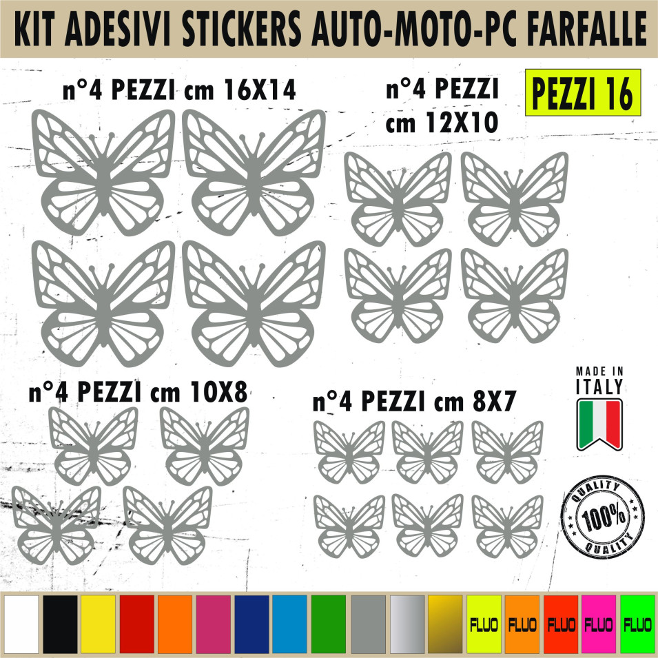 Kit 16 adesivi farfalle farfalla donna universal auto vetri scegli colore c.1811