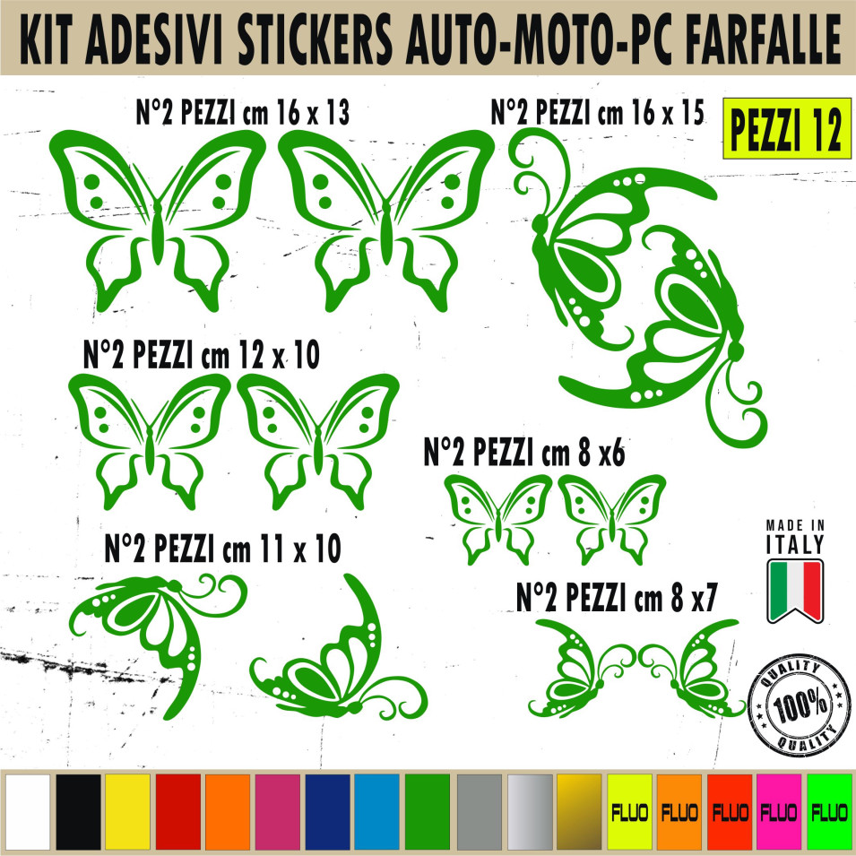 Kit 12 adesivi farfalle farfalla donna universal auto vetri scegli colore c.1812