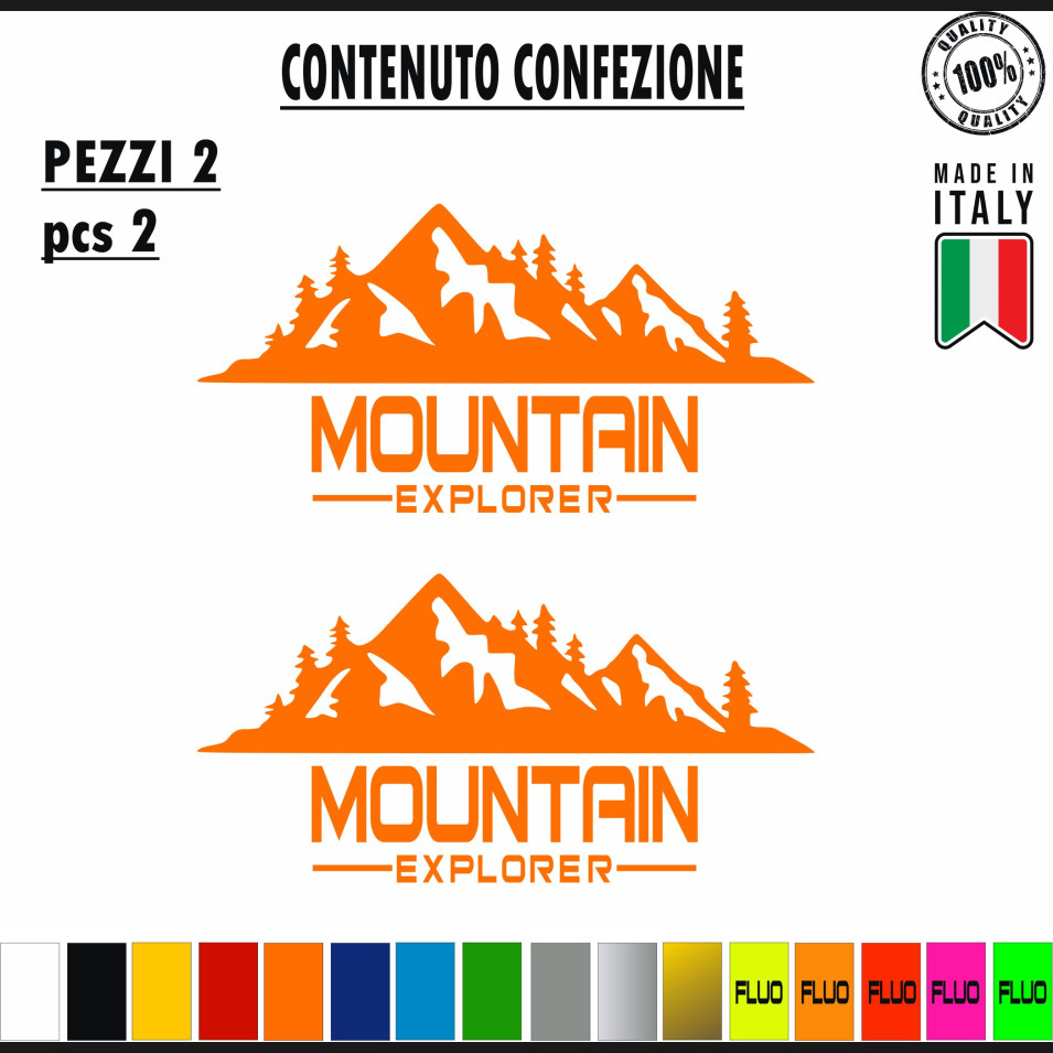 Kit 2 Adesivi per Auto Montagna Esplora off Road 4x4 Natura Camper Scegli Misura e Colore cod.1891
