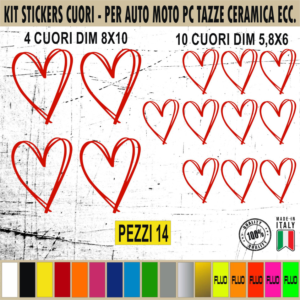 Kit 14 Adesivi Cuore love PVC Auto casco portatile moto bici cellulare scooter Cod.2120