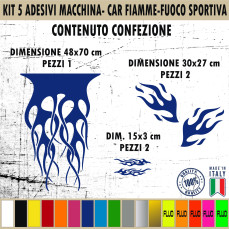 Kit 5 Adesivi Auto Fiamme Tribale specchietti Striscia Cofano Bonnet Tuning Cod.2175