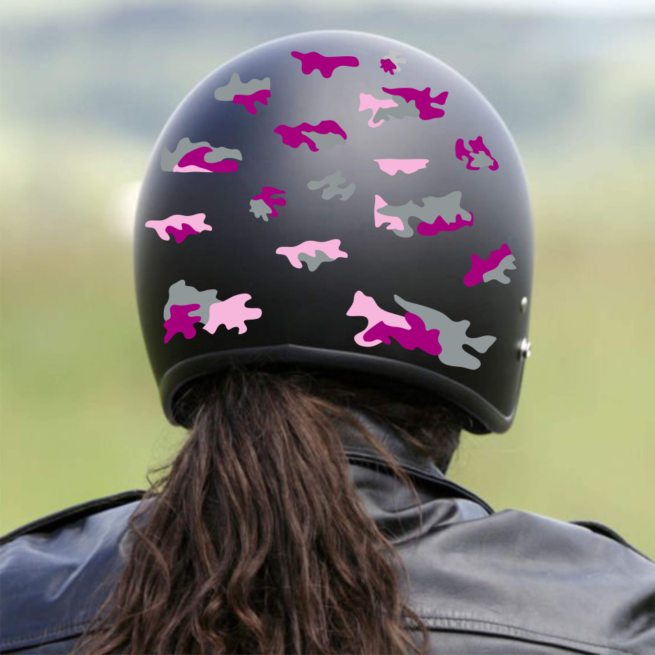 Kit 26 Adesivi camouflage militare stella Casco Moto bici GRIGIO-FUCSIA c.2244