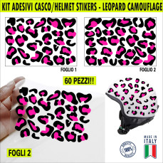 Kit 60 Adesivi camouflage leopard zampa gatto orma Casco Moto bici FUCSIA-NERO c.2256