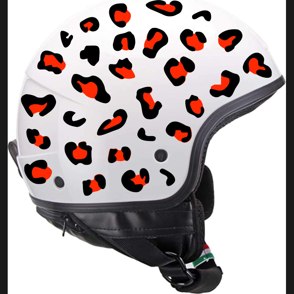 Kit 60 Adesivi camo leopard zampa gatto orma Casco Moto bici ROSSO-NERO c.2257