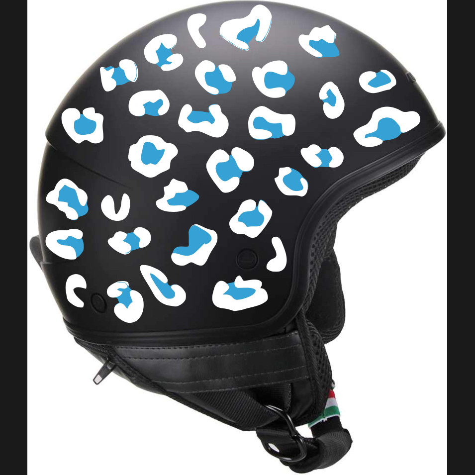 Kit 60 Adesivi camo leopard zampa gatto orma Casco Moto bici BIANCO-AZZURRI Cod.2267