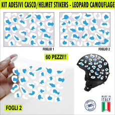 Kit 60 Adesivi camo leopard zampa gatto orma Casco Moto bici BIANCO-AZZURRI Cod.2267
