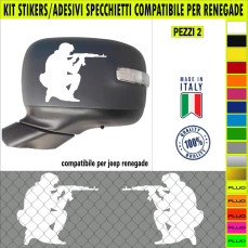 Set 2 Adesivi Specchietti Retrovisori SOLDATO MILITARE FUCILE PROIETTILI per Renegade Sport Tuning Auto cod. 2294