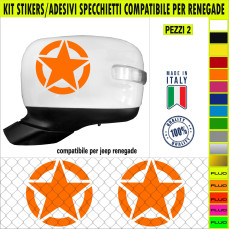 Set 2 Adesivi Specchietti Retrovisori  stella us army militare off road 4x4 per Renegade Tuning Auto cod. 2296