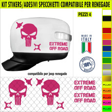 Set 2 Adesivi Specchietti Retrovisori TESCHIO PUNISHER PUNITORE EXTREME OFFROAD 4X4 per Renegade cod. 2299