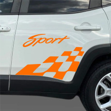 Kit 2 Adesivi fiancata SCACCHIERA SPORT STRISCIA  Jeep Renegade 4x4 dietro laterale portiere Fiancate Decal cod.2314
