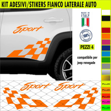 Kit 2 Adesivi fiancata SCACCHIERA SPORT STRISCIA  Jeep Renegade 4x4 dietro laterale portiere Fiancate Decal cod.2314