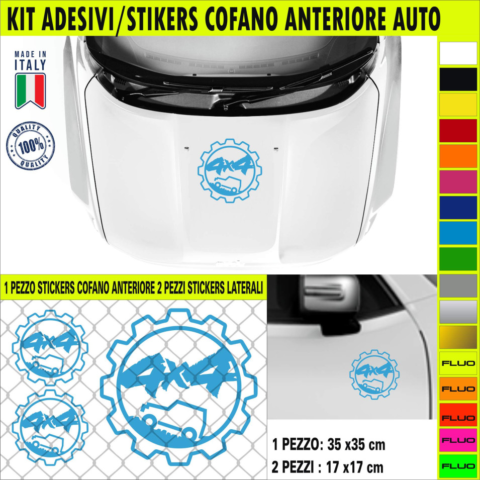 Kit 3 adesivi Renegade wrangler BUSSOLA 4X4 Cofano Anteriore Fuoristrada 4X4 Cod.2319