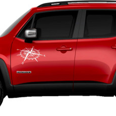 Kit 2 adesivi portiera retro BUSSOLA ROSA DEI VENTI COMPASSO NORD SUD OVEST EST compatibile Renegade wrangler 4x4 Cod.2345