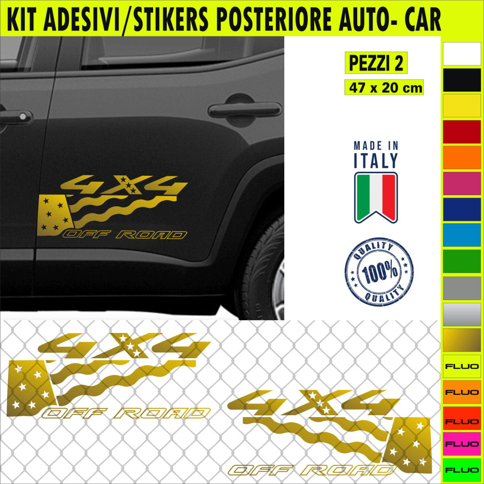 Kit 2 adesivi portiera laterale 4X4 OFFROAD BANDIERA AMERICA STELLE FLAG compatibile Renegade wrangler 4x4 Cod.2353