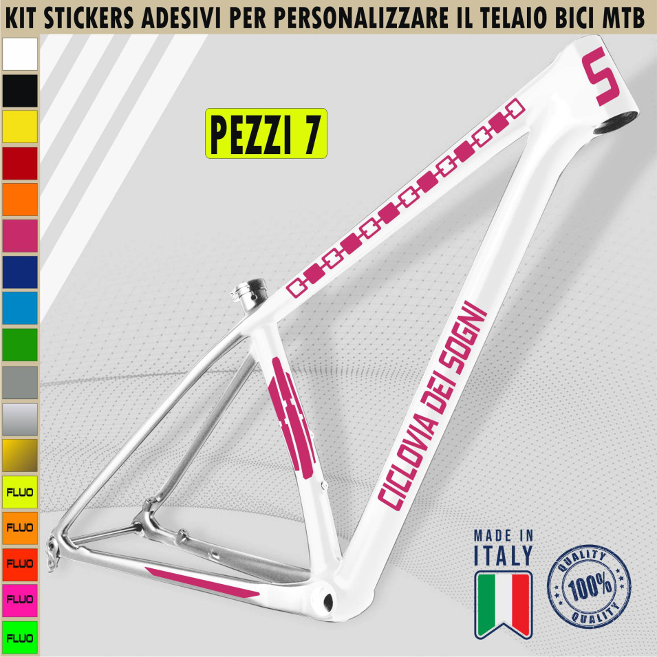 Kit 7 Adesivi Bici Protezione Universale Telaio Bicicletta MTB Cross Fat Bike Downhill CICLOVIA DEI SOGNI cod.2393