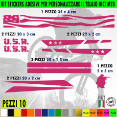 Kit 10 Adesivi Bici Universale Telaio Bicicletta MTB Mountain Bike Corsa Cross Fat Bike Downhill USA Military Stelle cod.2397