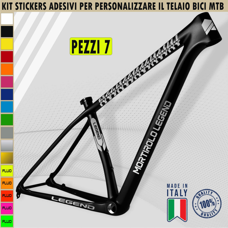 Kit 7 Adesivi Bici Universale Telaio Bicicletta MTB Mountain Bike Corsa Cross Fat Bike Downhill MORTIROLO LEGEND cod.2403