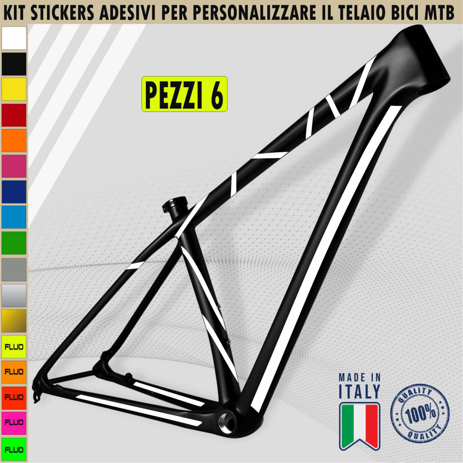 Kit 6 Adesivi Bici Universale Telaio Bicicletta MTB Mountain Bike Corsa Cross Fat Bike Downhill STRISCIA STRISCE cod.2408