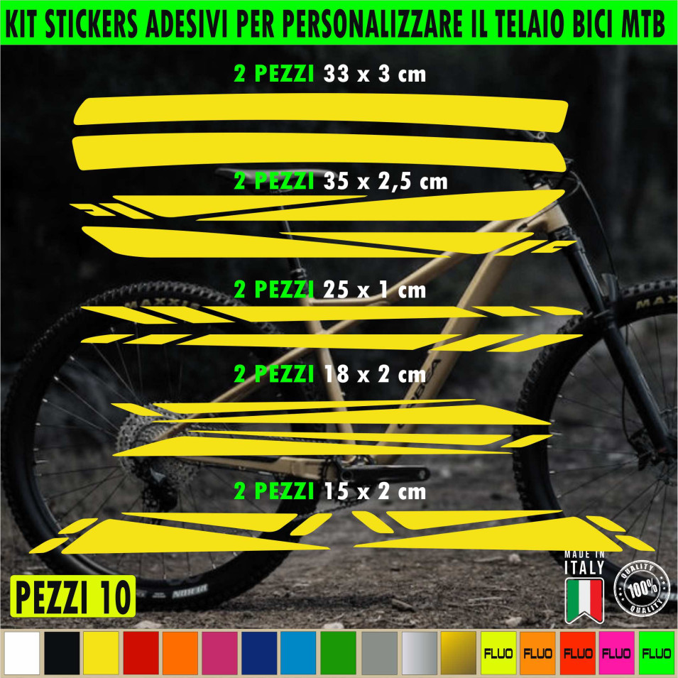 Grafiche 10 adesivi per TELAIO BICI MTB Mountain Bike adattabili a tutti i telai, vari colori ANCHE FLUO Cod.2021