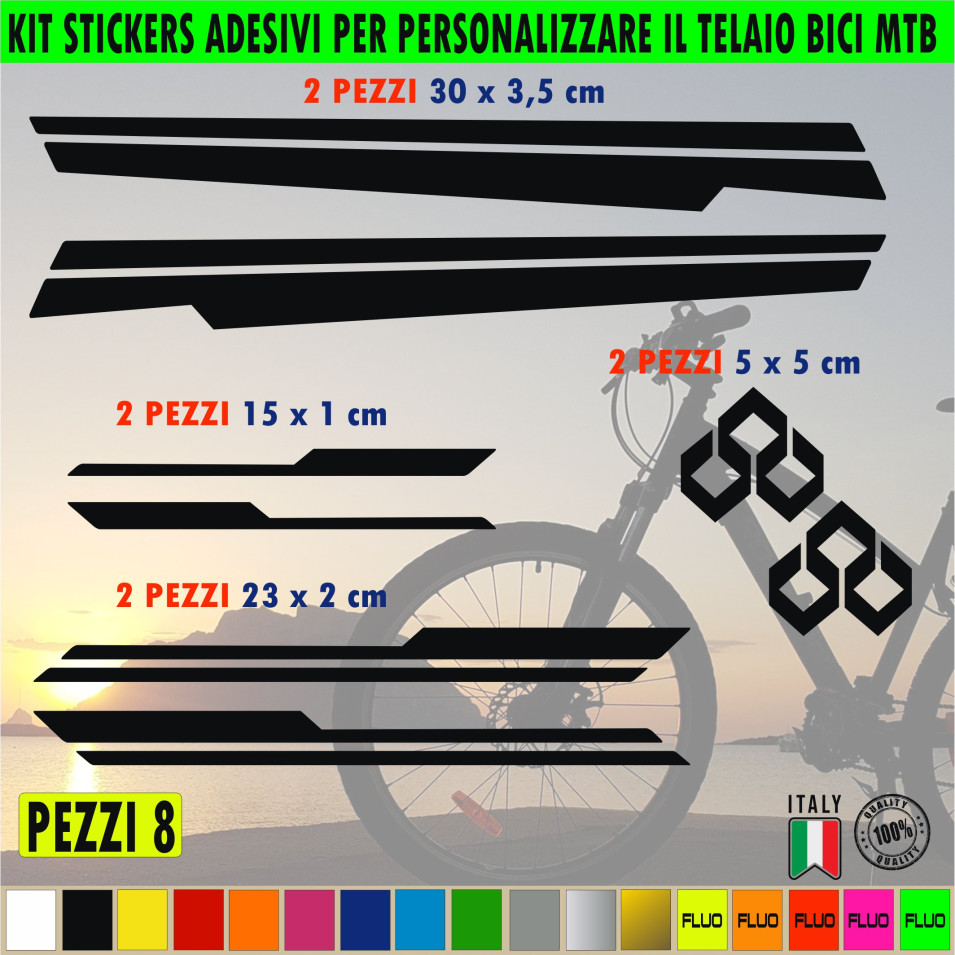 Grafiche 8 adesivi per TELAIO BICI MTB Mountain Bike adattabili a tutti i telai, vari colori ANCHE FLUO Cod.2182