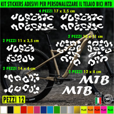 Grafiche 12 adesivi per TELAIO BICI MTB Mountain Bike adattabili a tutti i telai, vari colori ANCHE FLUO Cod.2191