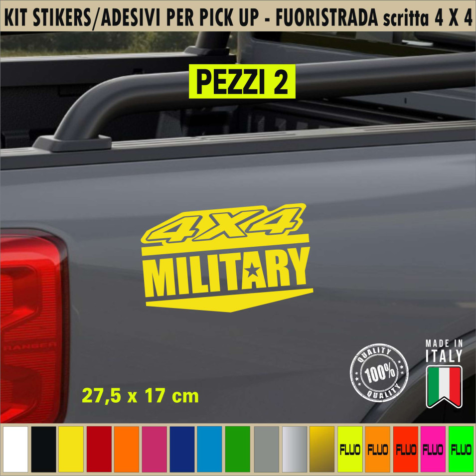 Kit 4 Adesivi 4x4 MILITARY OFF ROAD pick-up Fuoristrada Universale compatibili jeep Chevrolet Nissan Volkswagen cod.2411