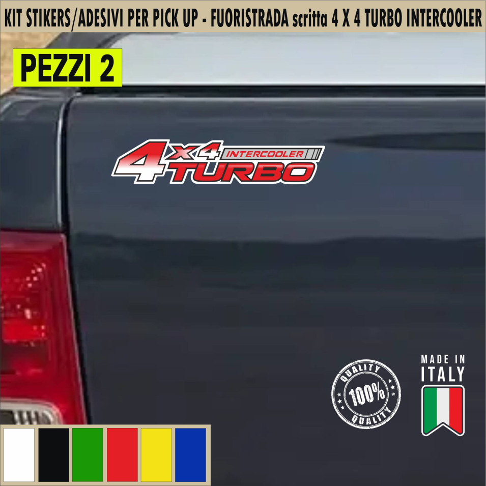 Kit 2 Adesivi 4x4 TURBO INTERCOOLER per pick-up Fuoristrada Universale compatibili jeep Chevrolet Nissan Volkswagen cod.2426