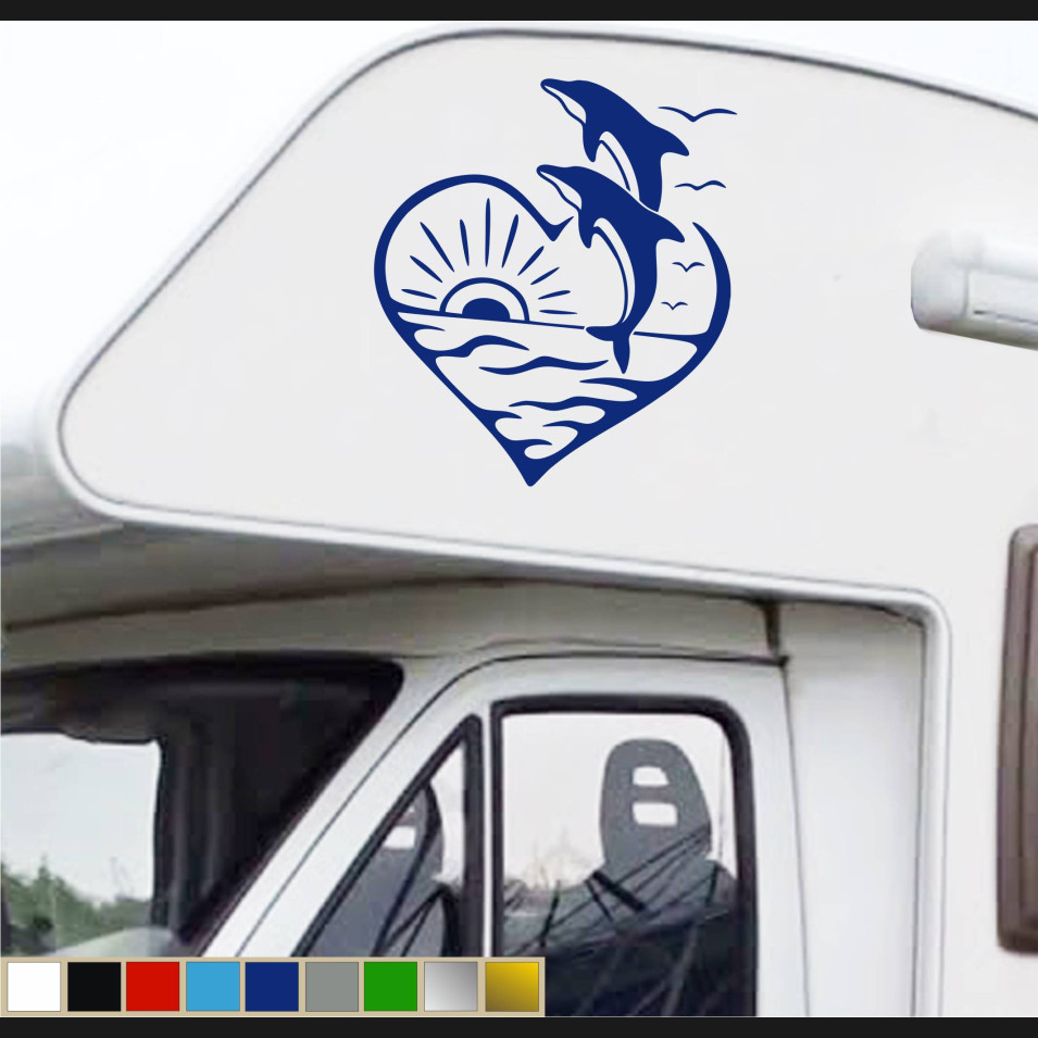Adesivo camper DELFINO SOLE MARE ESTATE SPIAGGIA VACANZA Comp.con Adria Arca Bürstner Carthago Chausson Elnagh Mclouis c.2429