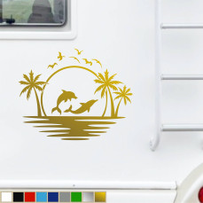 Adesivo camper DELFINI TRAMONTO PALME ESTATE MARE Comp. con Adria Arca Bürstner Carthago Chausson Elnagh Mclouis c.2432