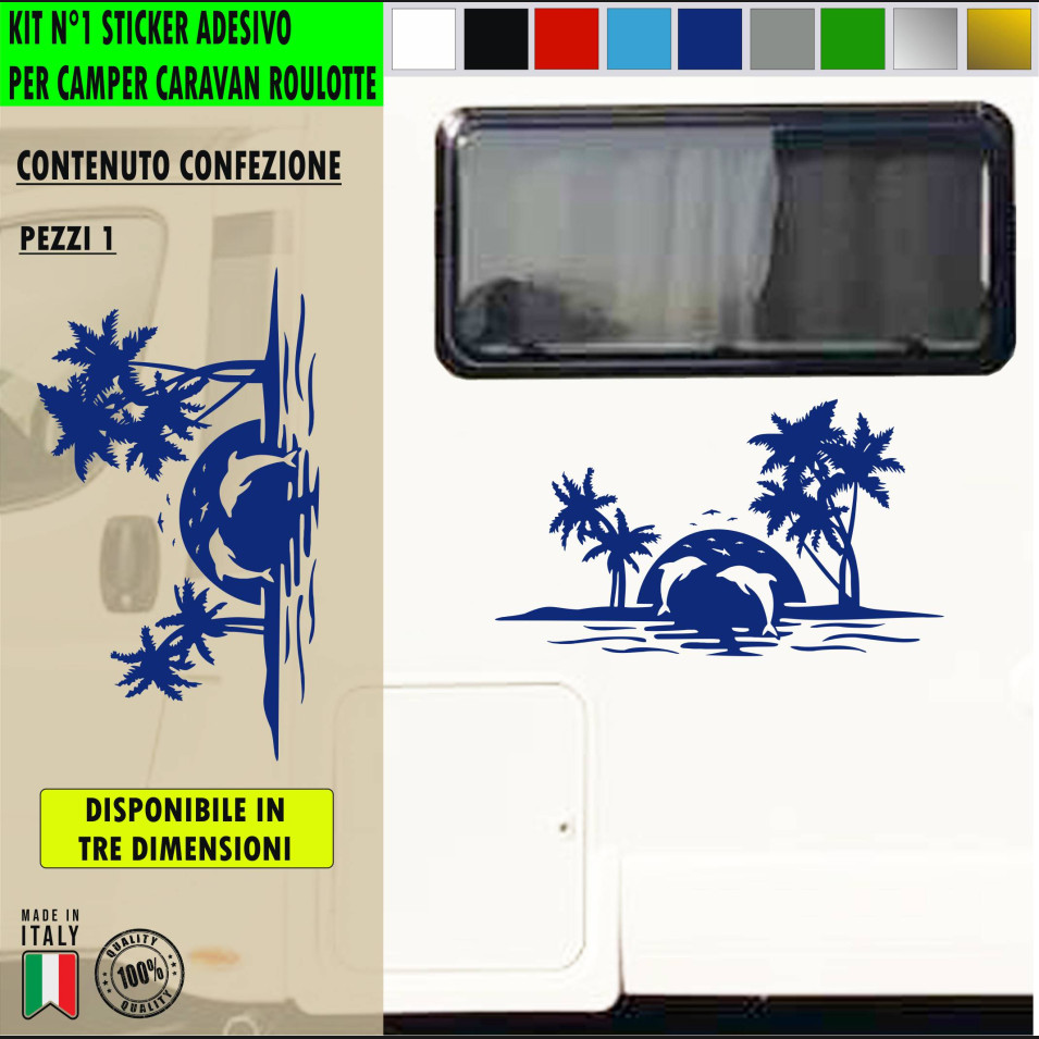 Adesivo camper DELFINI MARE SOLE PALME ESTATE  Comp.Adria Arca Bürstner Carthago Chausson Elnagh Mclouis Motorhome c.2434