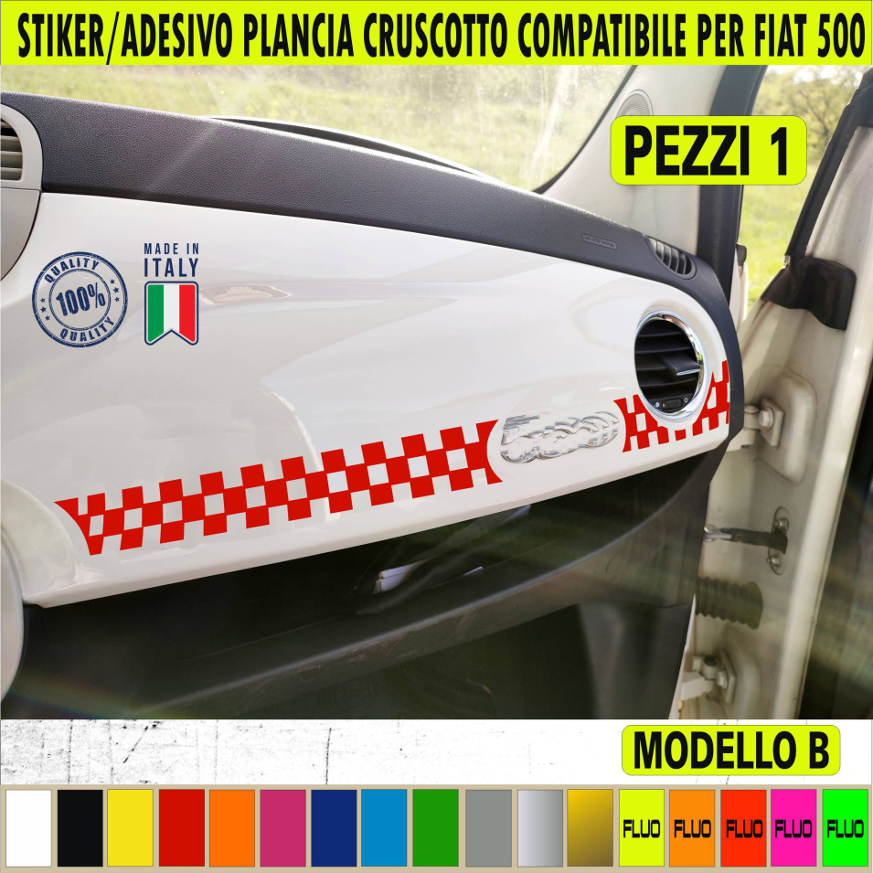 Adesivo CRUSCOTTO compatibile con FIAT 500 fiat cinquecento Sticker Auto plancia scacchiera scacchi grafiche vinile c.2437