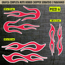Kit 6 Adesivi SERBATOIO e PARAFANGO moto custom bobber chopper fiamme fire shadow rebel vulcan boulevard chief  harley Cod.2445