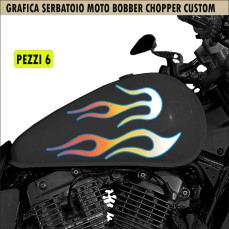 Kit 6 Adesivi SERBATOIO e PARAFANGO moto custom bobber chopper fiamme fire shadow rebel vulcan boulevard chief  harley Cod.2447