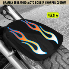 Kit 6 Adesivi SERBATOIO e PARAFANGO moto custom bobber chopper fiamme fire shadow rebel vulcan boulevard chief  harley Cod.2447