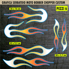 Kit 6 Adesivi SERBATOIO e PARAFANGO moto custom bobber chopper fiamme fire shadow rebel vulcan boulevard chief  harley Cod.2447