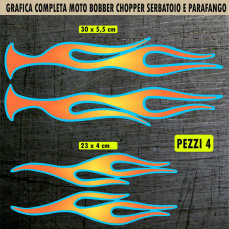 Kit 4 Adesivi SERBATOIO FIAMME FIRE moto custom bobber chopper shadow rebel vulcan boulevard chief  harley Cod.2448