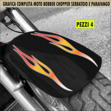 Kit 4 Adesivi SERBATOIO e PARAFANGO FIAMME FUOCO FIRE moto custom bobber chopper shadow rebel vulcan boulevard harley C.2449