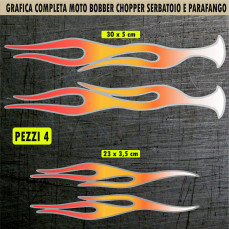 Kit 4 Adesivi SERBATOIO e PARAFANGO FIAMME FUOCO FIRE moto custom bobber chopper shadow rebel vulcan boulevard harley C.2449