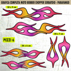 Kit 6 Adesivi SERBATOIO e PARAFANGO moto custom bobber chopper fiamme fire shadow rebel vulcan boulevard chief  harley Cod.2452