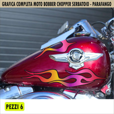 Kit 6 Adesivi SERBATOIO e PARAFANGO moto custom bobber chopper fiamme fire shadow rebel vulcan boulevard chief  harley Cod.2452