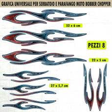 Kit 8 Adesivi SERBATOIO e PARAFANGO TATOO TRIBALE moto custom bobber chopper fiamme fire shadow rebel vulcan harley Cod.2458