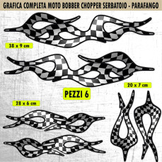 Kit 6 Adesivi SERBATOIO e PARAFANGO SCACCHI SCACCCHIERA RACING moto custom bobber chopper shadow rebel vulcan harley Cod.2462