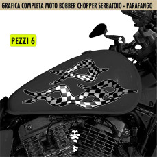 Kit 6 Adesivi SERBATOIO e PARAFANGO SCACCHI SCACCCHIERA RACING moto custom bobber chopper shadow rebel vulcan harley Cod.2462