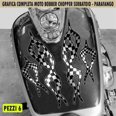 Kit 6 Adesivi SERBATOIO e PARAFANGO SCACCHI SCACCCHIERA RACING moto custom bobber chopper shadow rebel vulcan harley Cod.2462