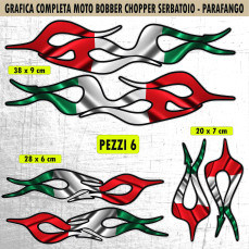 Kit 6 Adesivi SERBATOIO e PARAFANGO BANDIERA ITALIA TRICOLORE moto custom bobber chopper rebel vulcan boulevard harley Cod.2463