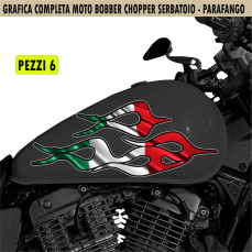 Kit 6 Adesivi SERBATOIO e PARAFANGO BANDIERA ITALIA TRICOLORE moto custom bobber chopper rebel vulcan boulevard harley Cod.2463