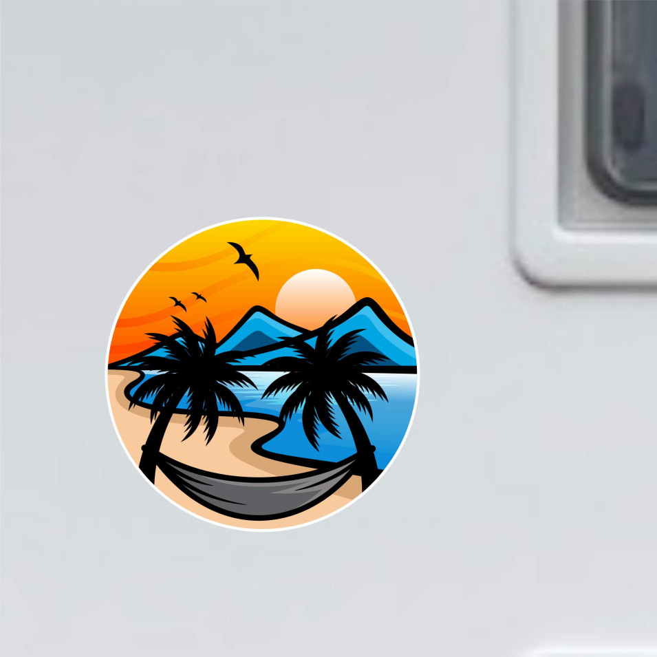 Kit 1 Adesivo Sticker per Camper Mare Spiaggia Palme Caravan Van Roulotte Ripara Carrozzeria Copri Righe Graffi cod. 2464