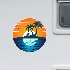 Kit 1 Adesivo Sticker per Camper Mare Spiaggia Palme Caravan Van Roulotte Ripara Carrozzeria Copri Righe Graffi cod. 2466